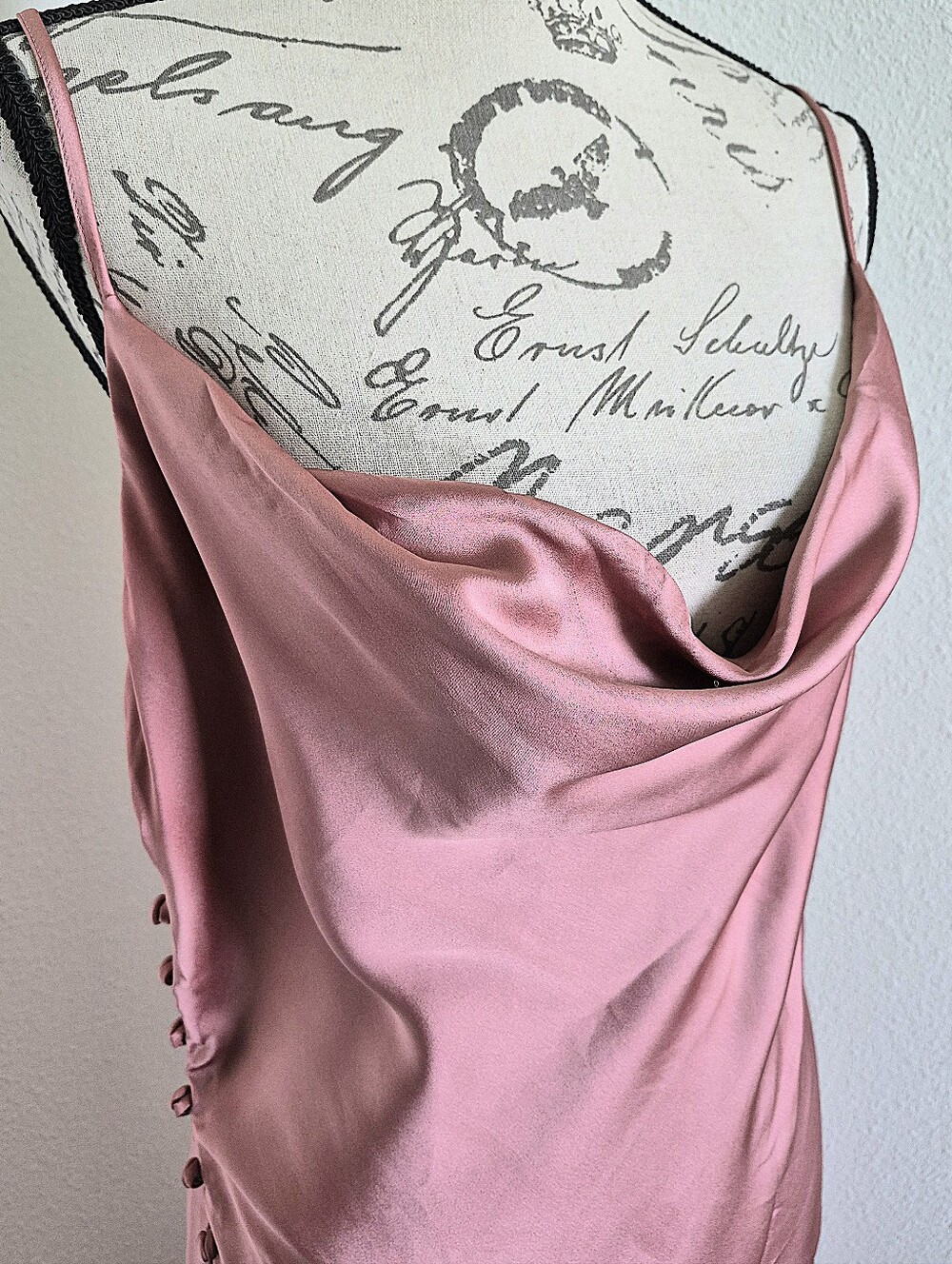 Zara Pink Satin Slip Midi Dress L Cowl Neck Button Slit Cocktail Wedding Guest - Picture 7 of 15